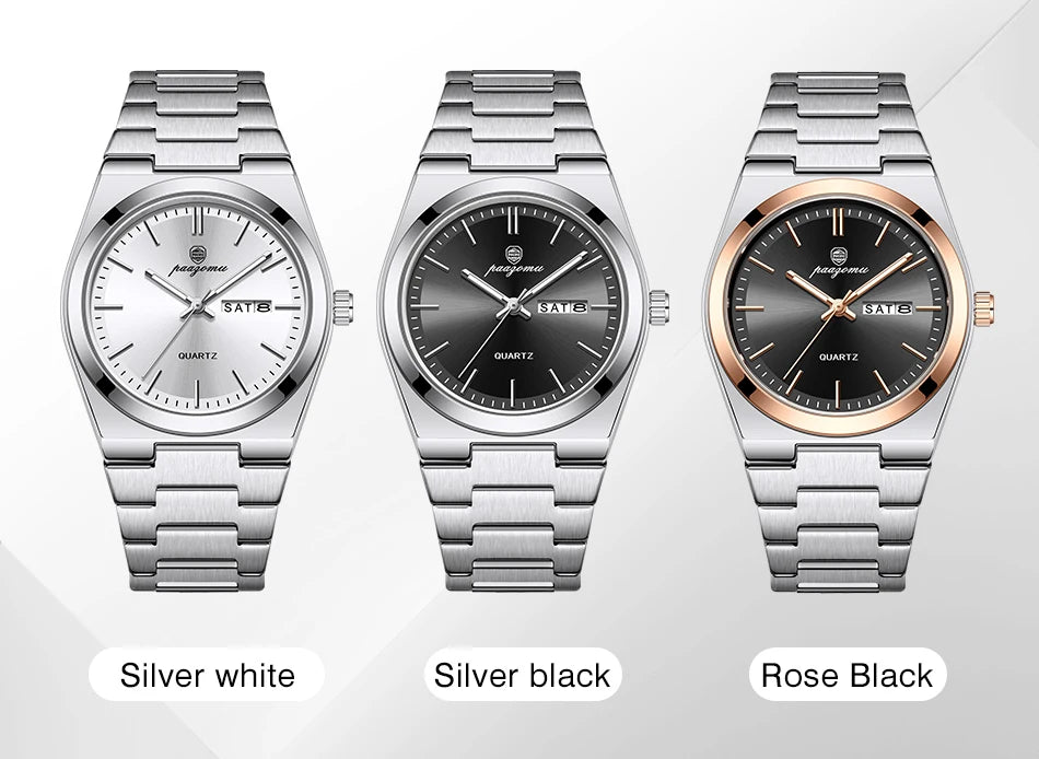 PAAZOMU Luxury Quartz Man Wristwatch Sport Men Watches Waterproof Luminous Date Week Stainless Steel Men's Watch Male Reloj+box