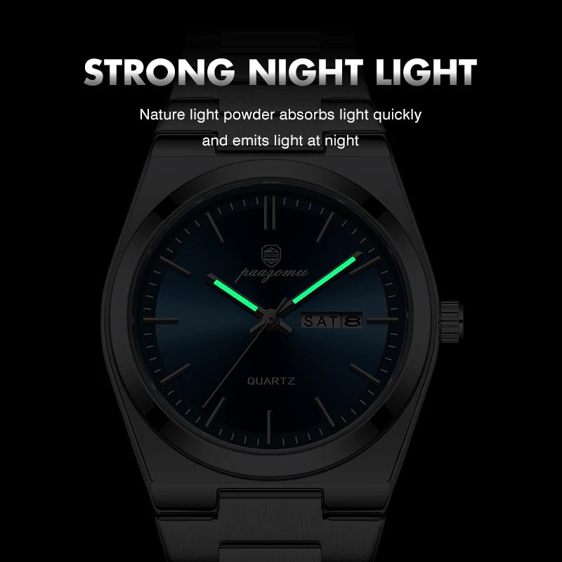 PAAZOMU Luxury Quartz Man Wristwatch Sport Men Watches Waterproof Luminous Date Week Stainless Steel Men's Watch Male Reloj+box