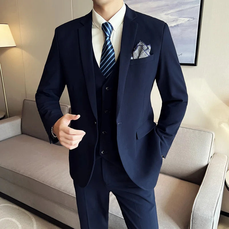 High quality fashion business (suit + vest + trousers) British style men's casual boutique handsome three-piece set