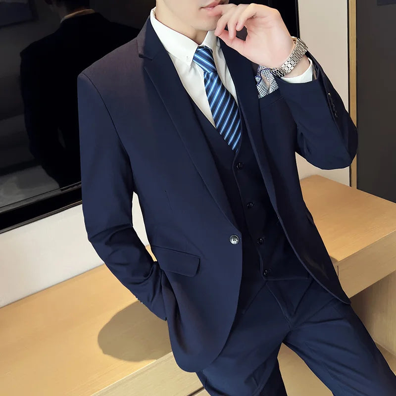 High quality fashion business (suit + vest + trousers) British style men's casual boutique handsome three-piece set