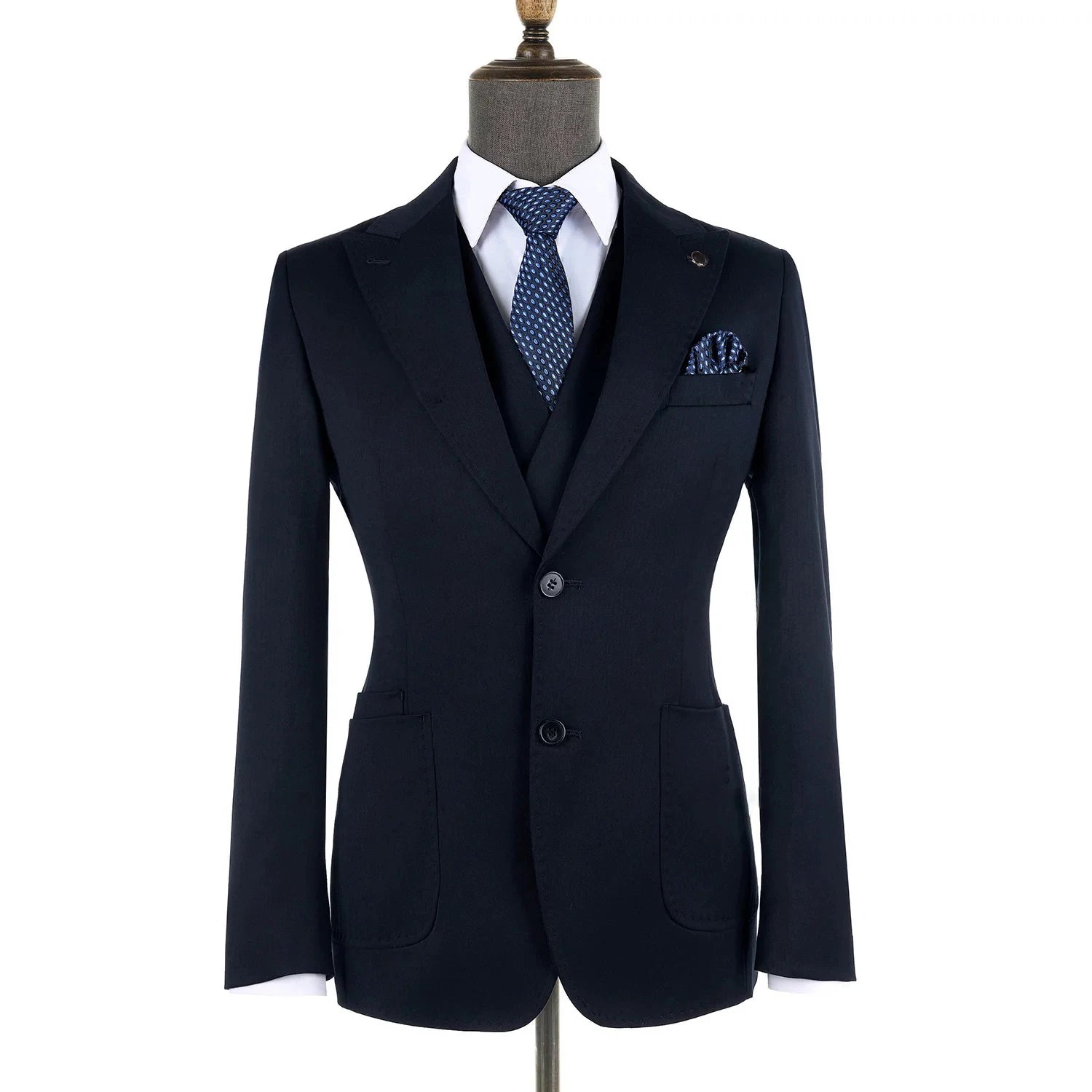 2025 Men Suits Navy Blue Black Stripe with Patch Pocket Meeting Wedding Daily Use Blazer Vest Pants 3 Pieces Set