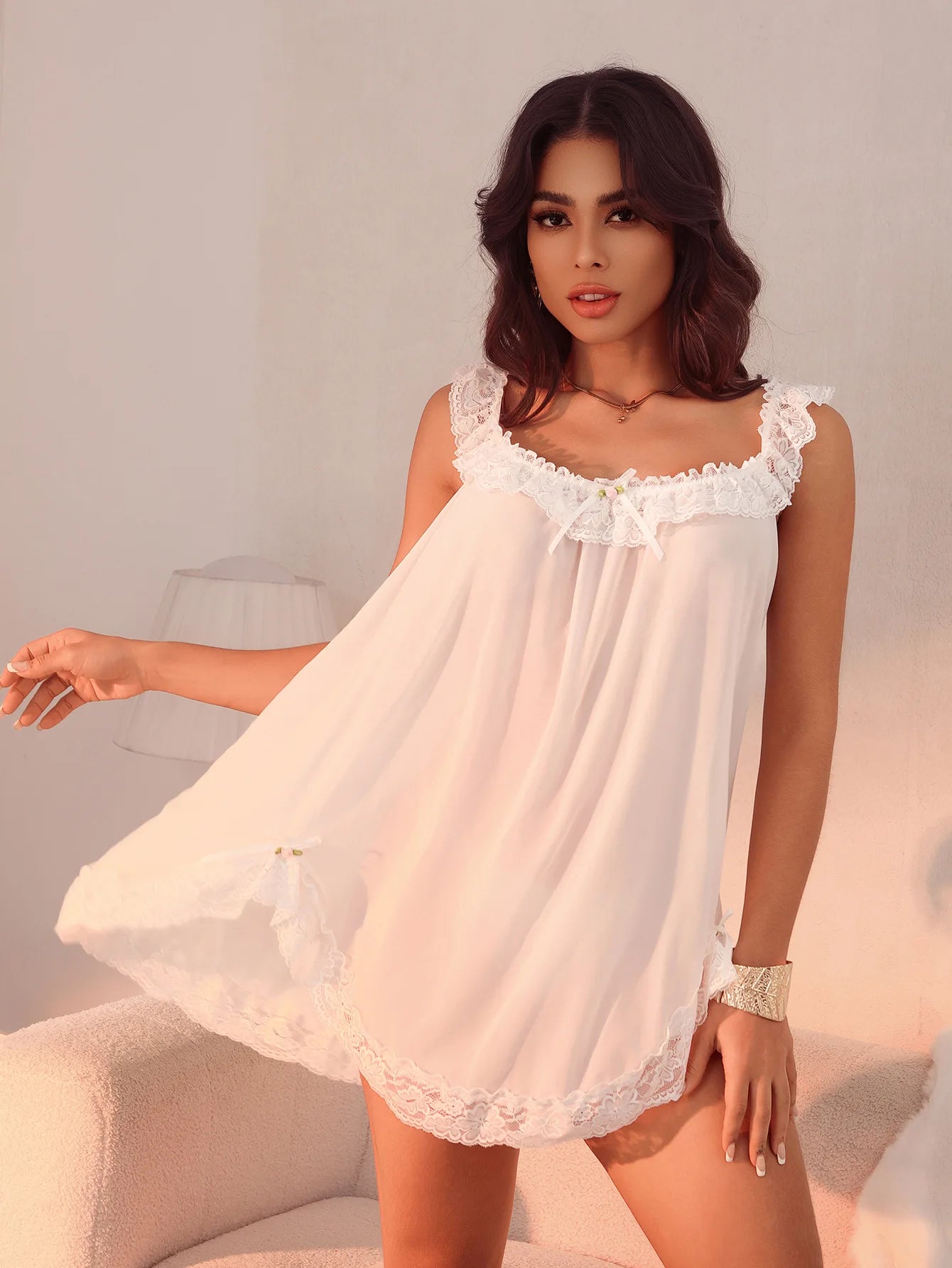 Women Nightdress Sexy Sleeveless Lace Trim Sleep Dress Sleepwear Loungewear With Briefs Ladies Erotic Dresses Sexy Woman