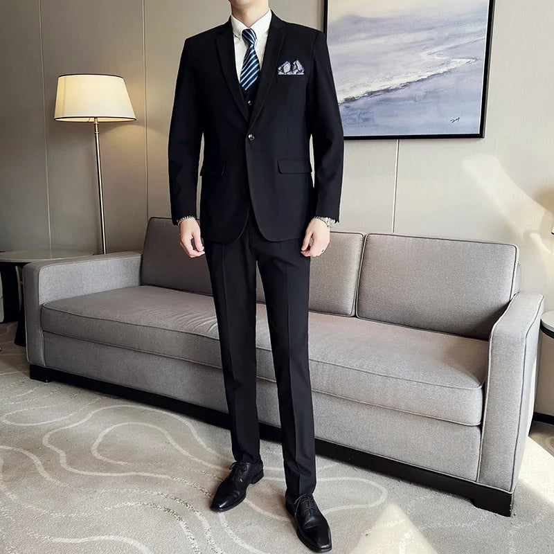 High quality fashion business (suit + vest + trousers) British style men's casual boutique handsome three-piece set