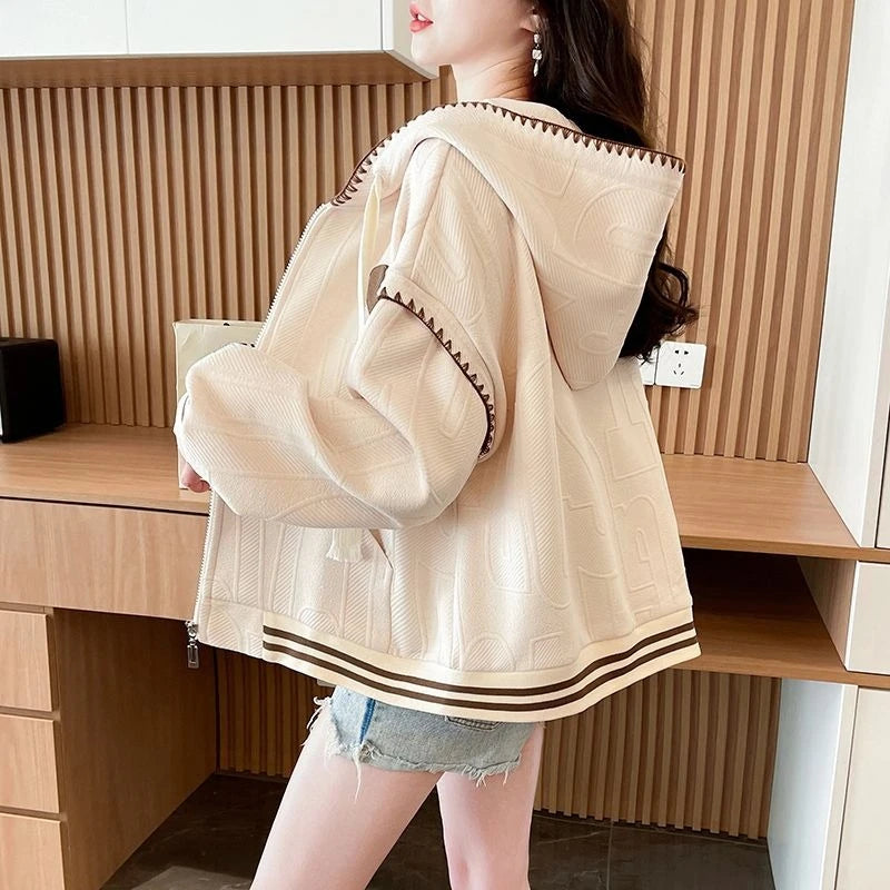 Hoodies Sweatshirt For Women With Zipper Y2k Vintage Matching New In Essential Nice Color Apricot Woman Hooded Tops Full Zip Up