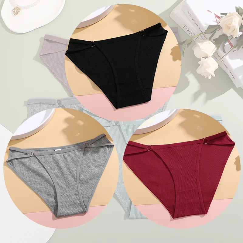 3PCS Women's Panties Sexy Breathable Underwear Comfortable Lingerie Cotton Striped Briefs Fashion Cozy Underpants Sale