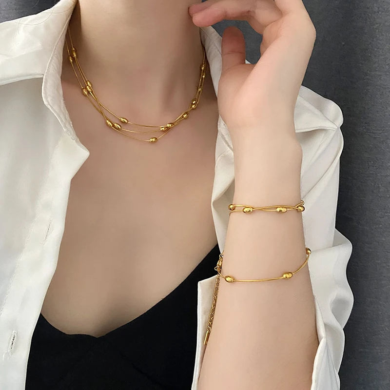 EILIECK 316L Stainless Steel Gold Silver Color Multi Layers Necklace For Women Fashion Waterproof Neck Chain Jewelry Gift Bijoux
