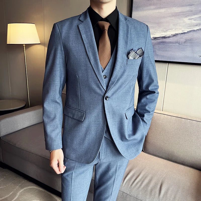 High quality fashion business (suit + vest + trousers) British style men's casual boutique handsome three-piece set
