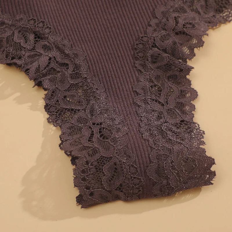 6PCS/Set Sexy Lace Cotton Panties Women Brazilian Panties Ladies Sexy Low Waist Elastic T-Back Bikini Solid Soft Lingerie S-XL