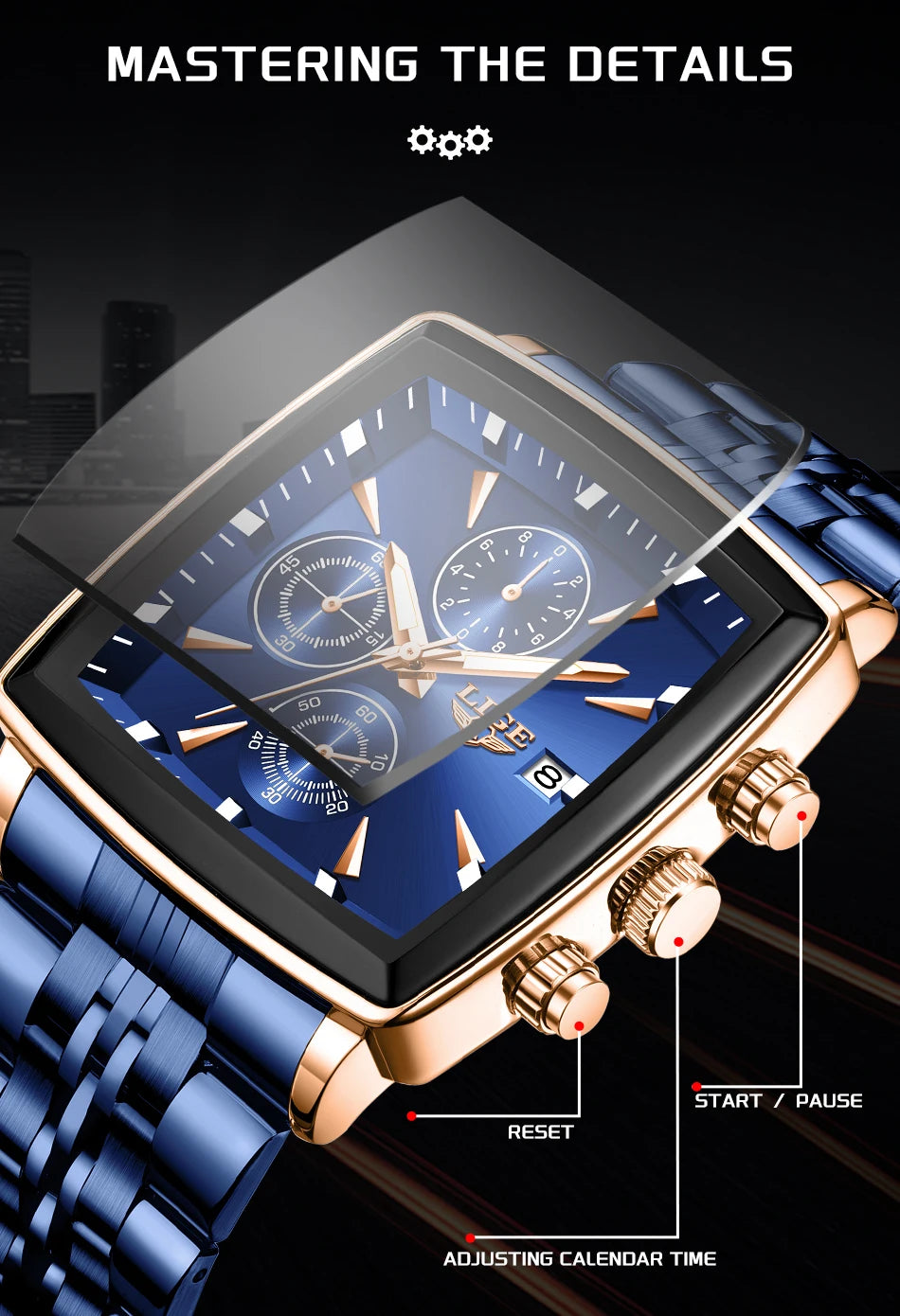 LIGE New Luxury Business Men Wristwatch Chronograph Waterproof Luminous Calendar Watch For Men Square Quartz Men's Watches Reloj