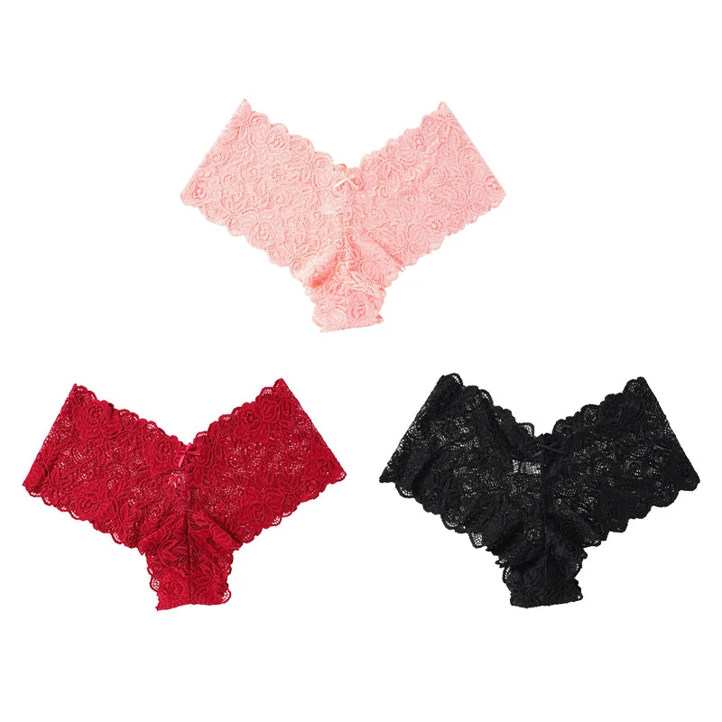 3pcs Sexy Lace Transparent Panties Women Briefs Low Waist Soft Lingerie Comfortable Female Underwear Girls Intimates Panties
