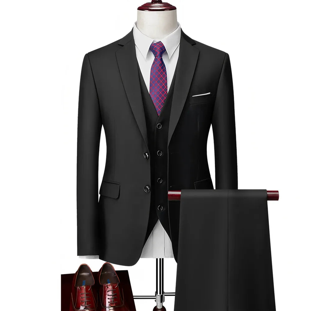 High-end Brand Formal Business Mens Suit Three-piece Groom Wedding Dress Solid Color Suit