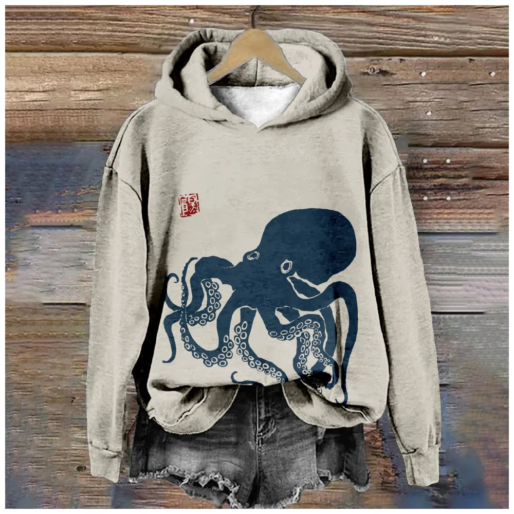 Hoodies Sweatshirts Seabed tentacles Printed Crewneck Casual Plum Blossom Outdoors Sports Harajuku Streetwear Women Clothing