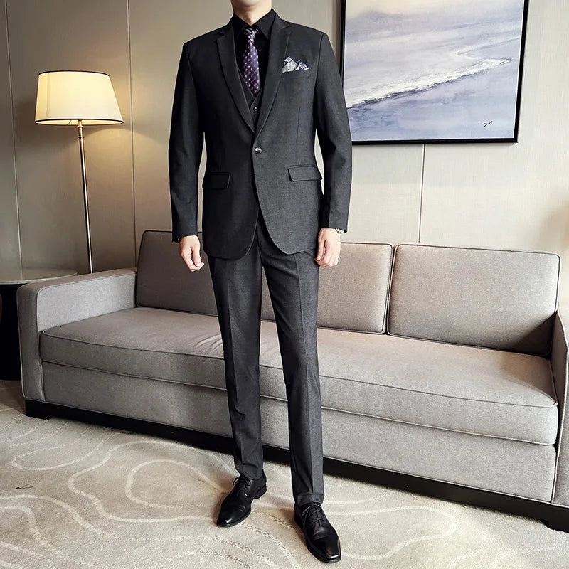 High quality fashion business (suit + vest + trousers) British style men's casual boutique handsome three-piece set
