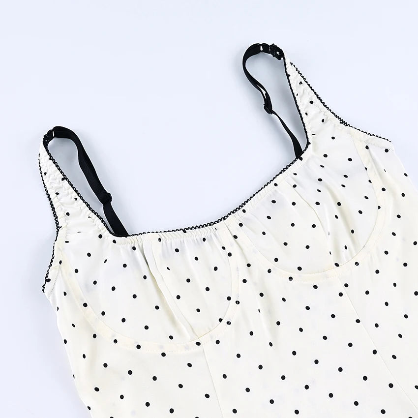 Linad Sexy Backless Polka Dot Tank Top Elegant Satin Spaghetti Strap Lace Camis Street Chic Sleeveless Vest Female 2025 Summer