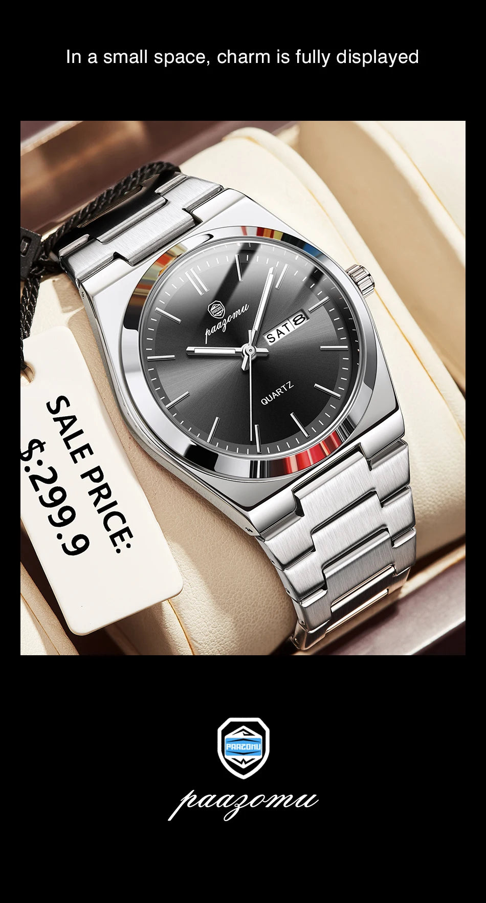 PAAZOMU Luxury Quartz Man Wristwatch Sport Men Watches Waterproof Luminous Date Week Stainless Steel Men's Watch Male Reloj+box