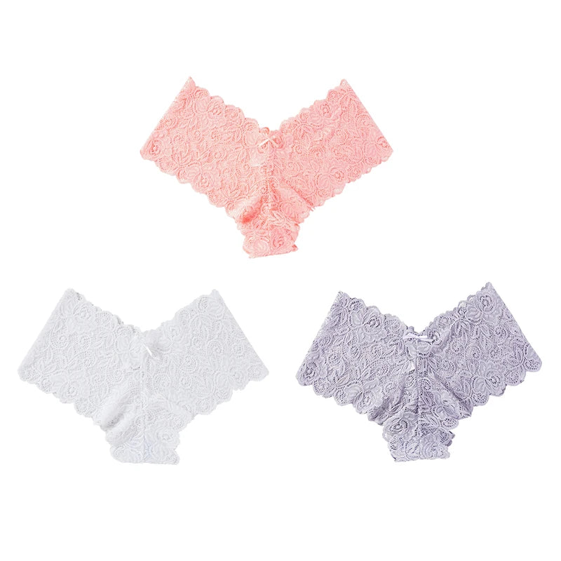 3pcs Sexy Lace Transparent Panties Women Briefs Low Waist Soft Lingerie Comfortable Female Underwear Girls Intimates Panties