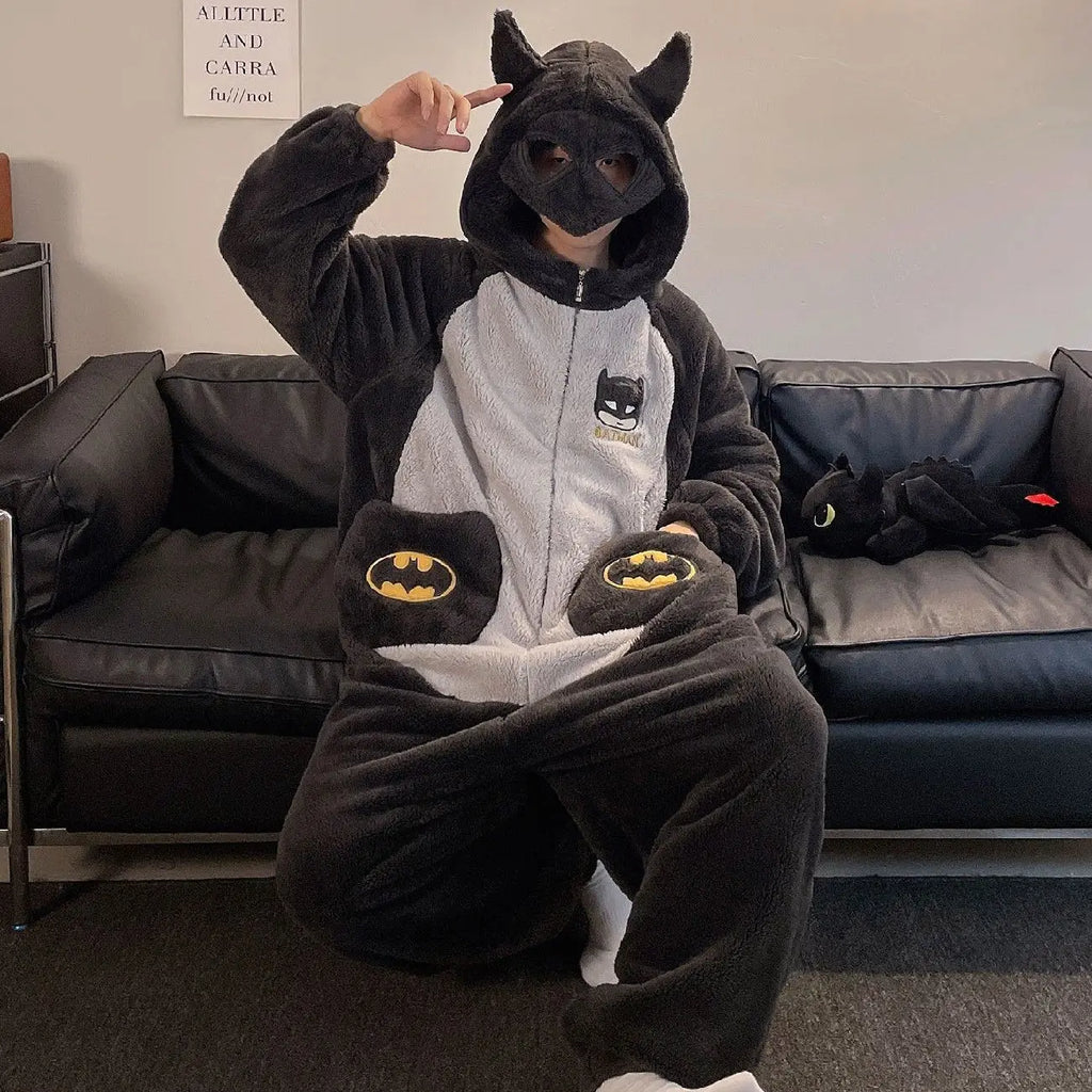DC Cartoon Anime Batman Pajamas for Men and Women, Autumn and Winter Fashion, Creative and Stylish Casual Homewear Jumpsuit