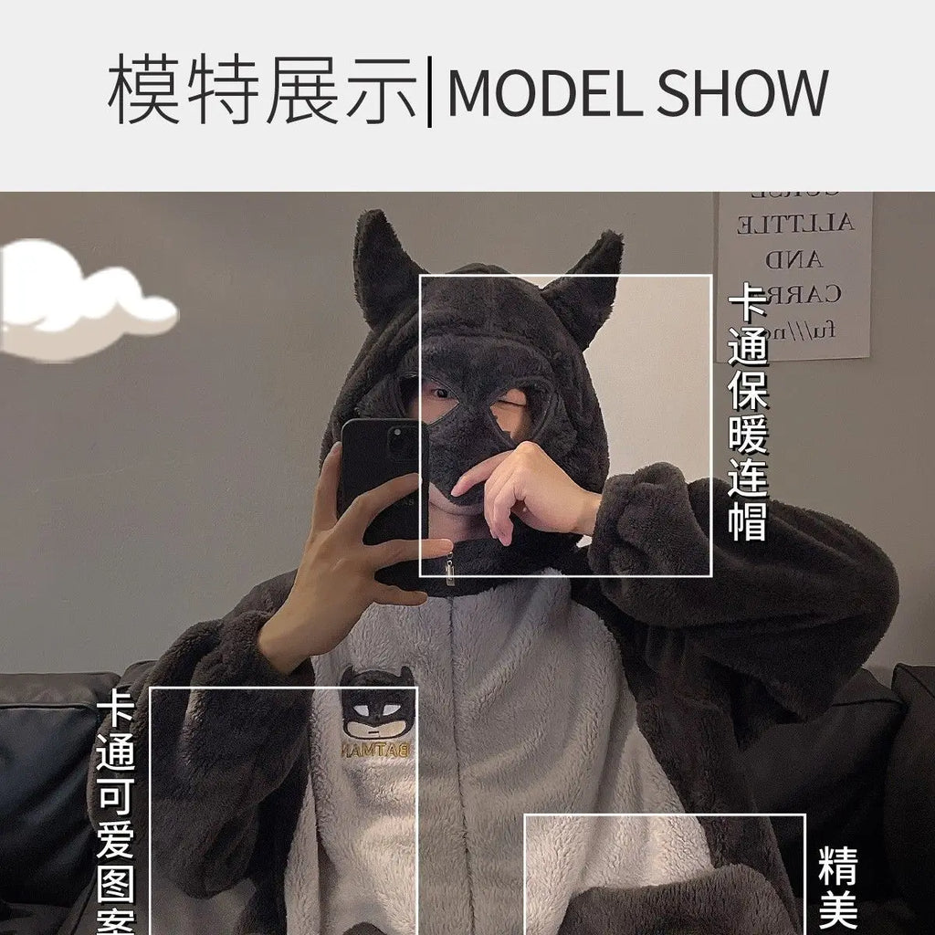 DC Cartoon Anime Batman Pajamas for Men and Women, Autumn and Winter Fashion, Creative and Stylish Casual Homewear Jumpsuit