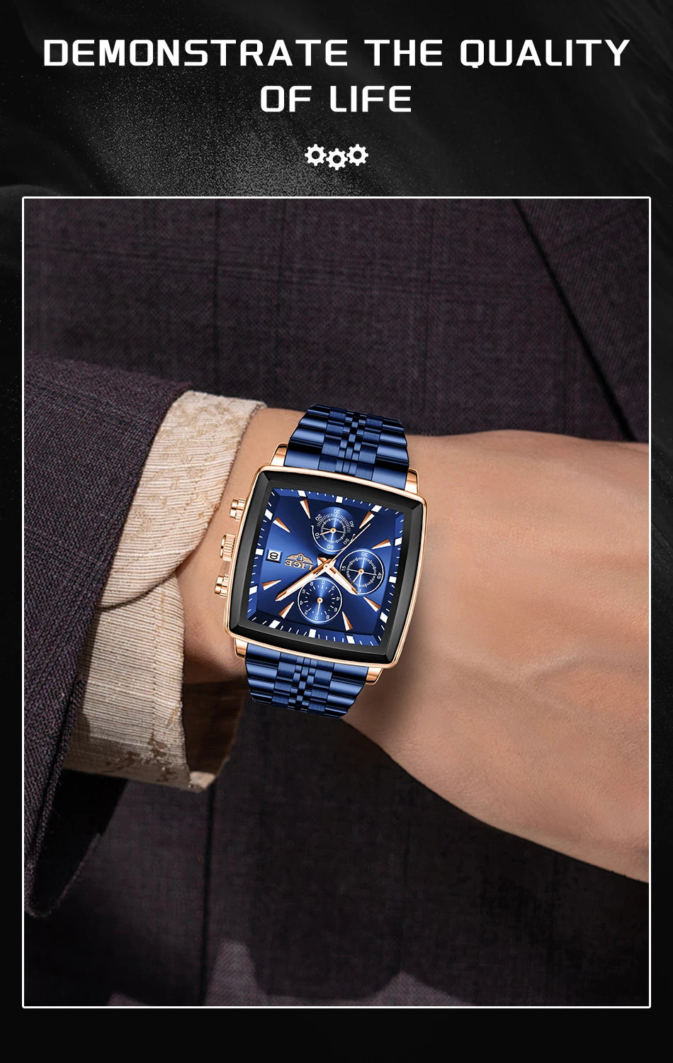 LIGE New Luxury Business Men Wristwatch Chronograph Waterproof Luminous Calendar Watch For Men Square Quartz Men's Watches Reloj