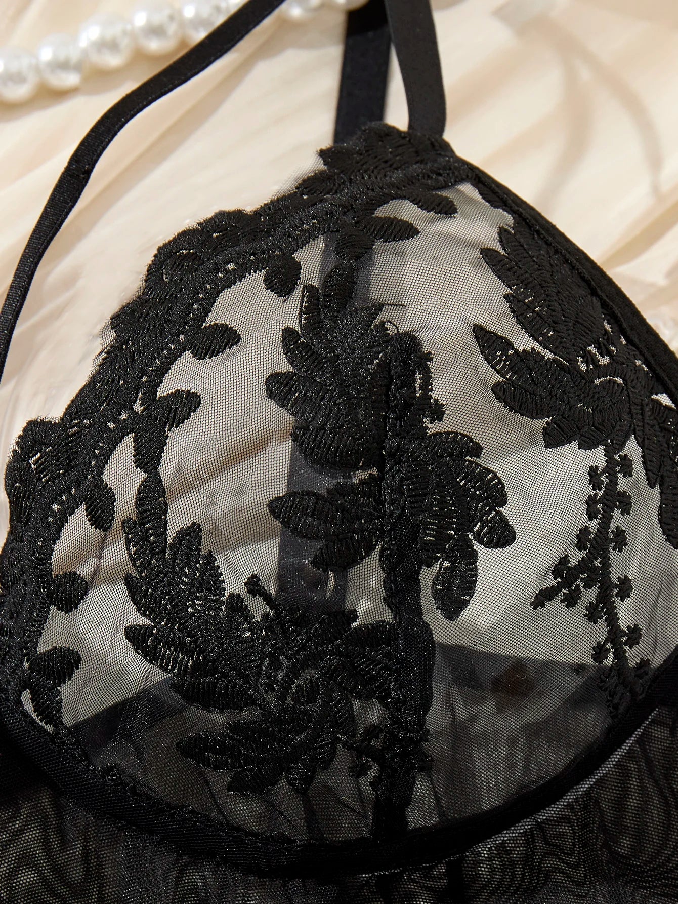 Ladies' wine red countryside style wheat ear embroidery semi transparent nightgown, elegant and comfortable, bow design ZA825066