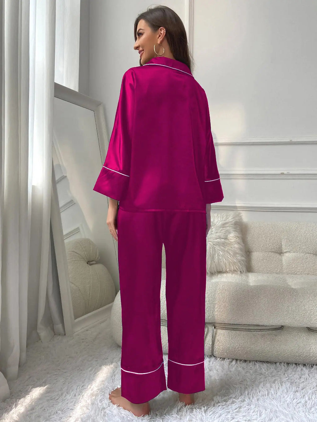 Women's Pajama Set Sleepwear Suit Loungewear Pj Set Satin Long Sleeve Tops With Pants 2 Pieces Pjs Pajamas for Women Pyjama