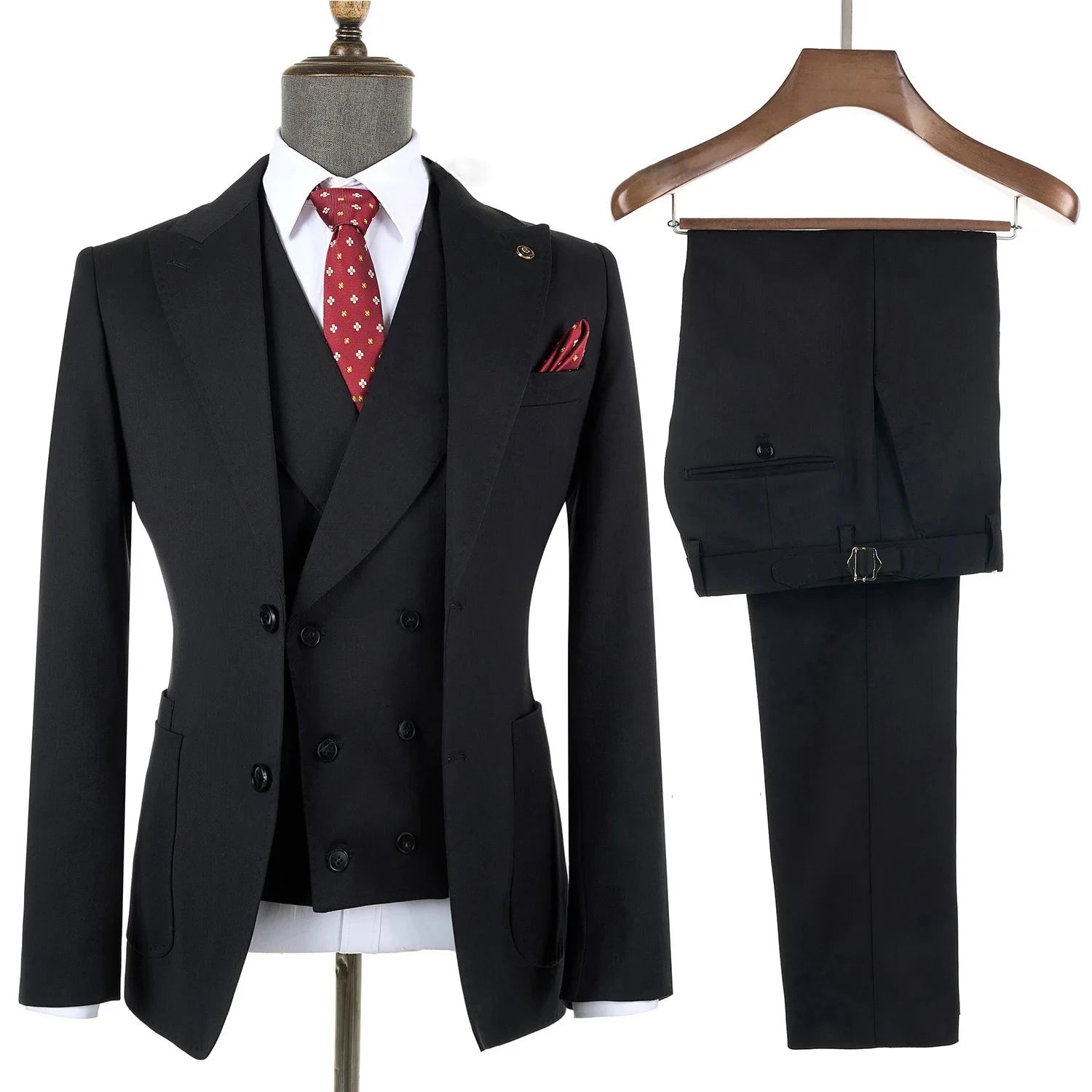 2025 Men Suits Navy Blue Black Stripe with Patch Pocket Meeting Wedding Daily Use Blazer Vest Pants 3 Pieces Set