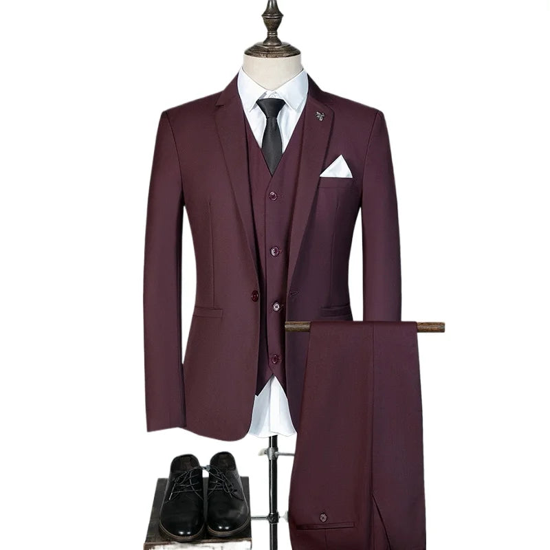 Suit (Blazer+Vest+Pants) Men Fashionable Business Formal Wear Trendy Professional Wedding Best Man Korean-style High Formal Suit