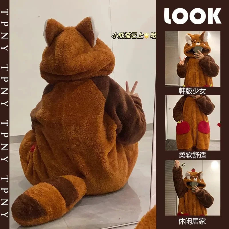 Pyjama de dessin animé pour femme, vêtements de nuit, robe de nuit, cosplay animal, robes épaisses, chaud, maison, hiver, raton