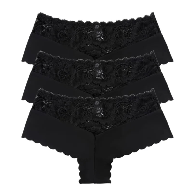 Women's 3 Pieces Panties Sexy Leopard Lace Lingerie Woman Underwear Ladies Underpants Solid Color Woman Clothing Knickers