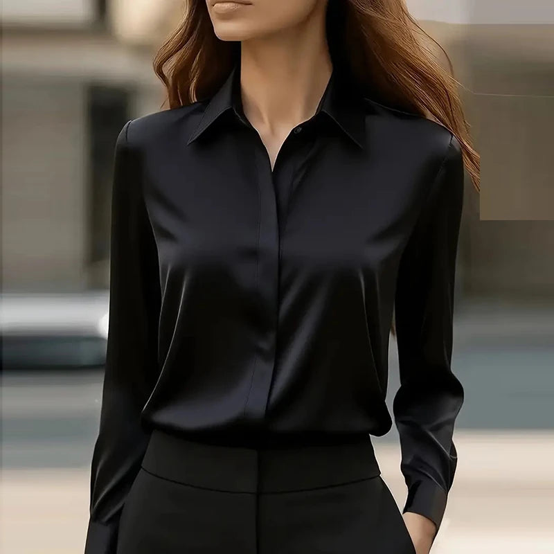 New Office Lady Shirt Women Turn Down Collar Long Sleeve Button Blouse Women Fashion Solid Formal Shirt Blue White Black Gray