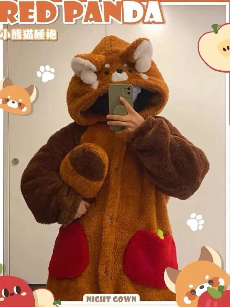 Pyjama de dessin animé pour femme, vêtements de nuit, robe de nuit, cosplay animal, robes épaisses, chaud, maison, hiver, raton