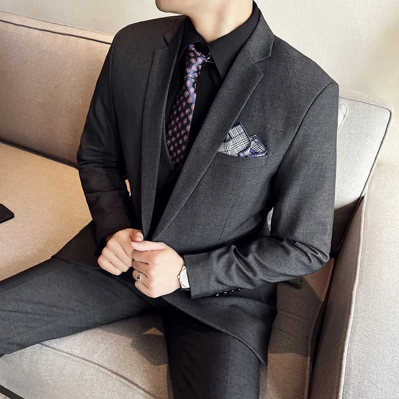 High quality fashion business (suit + vest + trousers) British style men's casual boutique handsome three-piece set
