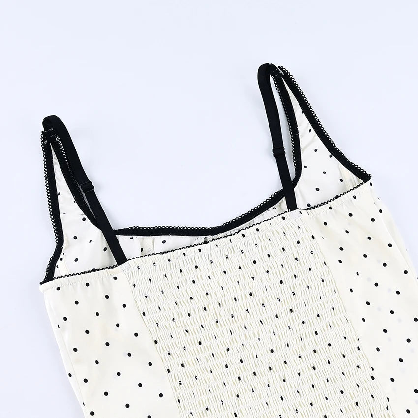 Linad Sexy Backless Polka Dot Tank Top Elegant Satin Spaghetti Strap Lace Camis Street Chic Sleeveless Vest Female 2025 Summer