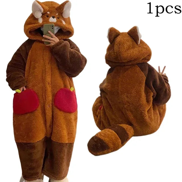 Pyjama de dessin animé pour femme, vêtements de nuit, robe de nuit, cosplay animal, robes épaisses, chaud, maison, hiver, raton